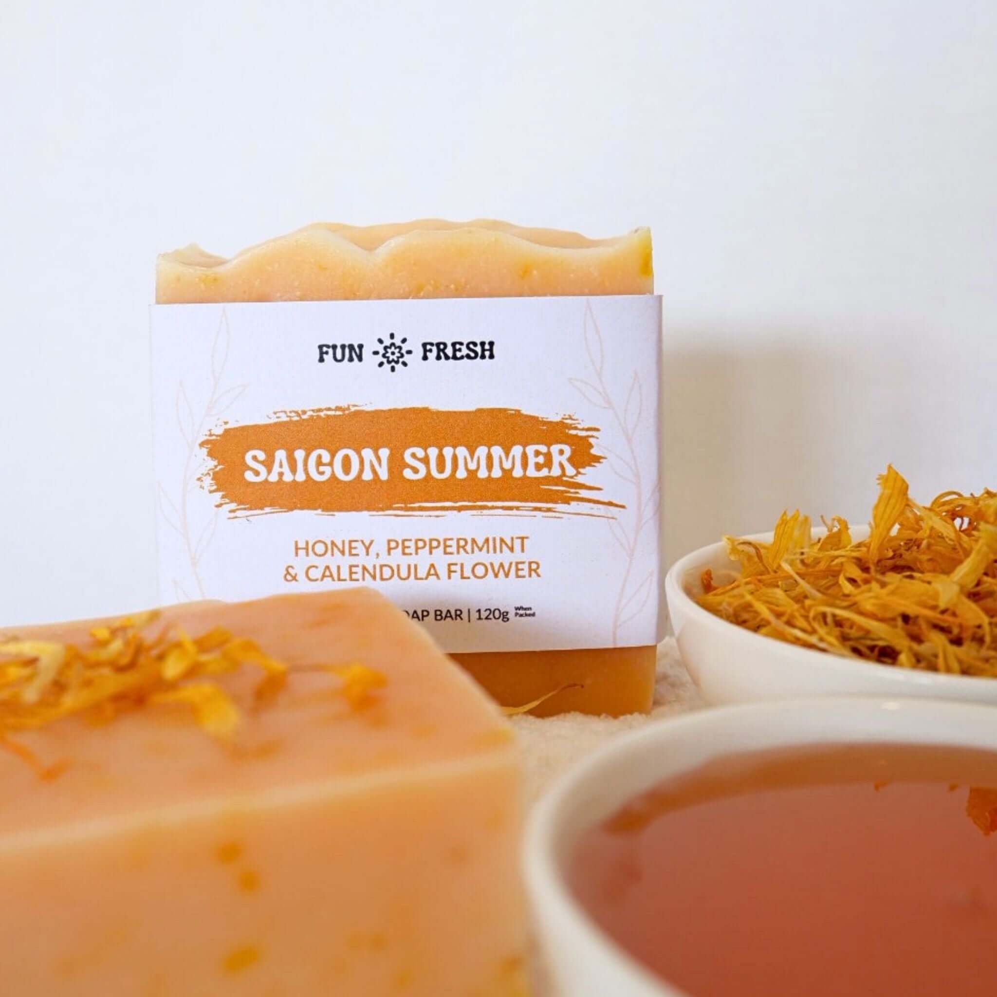 Saigon summer soap bar with ingredients