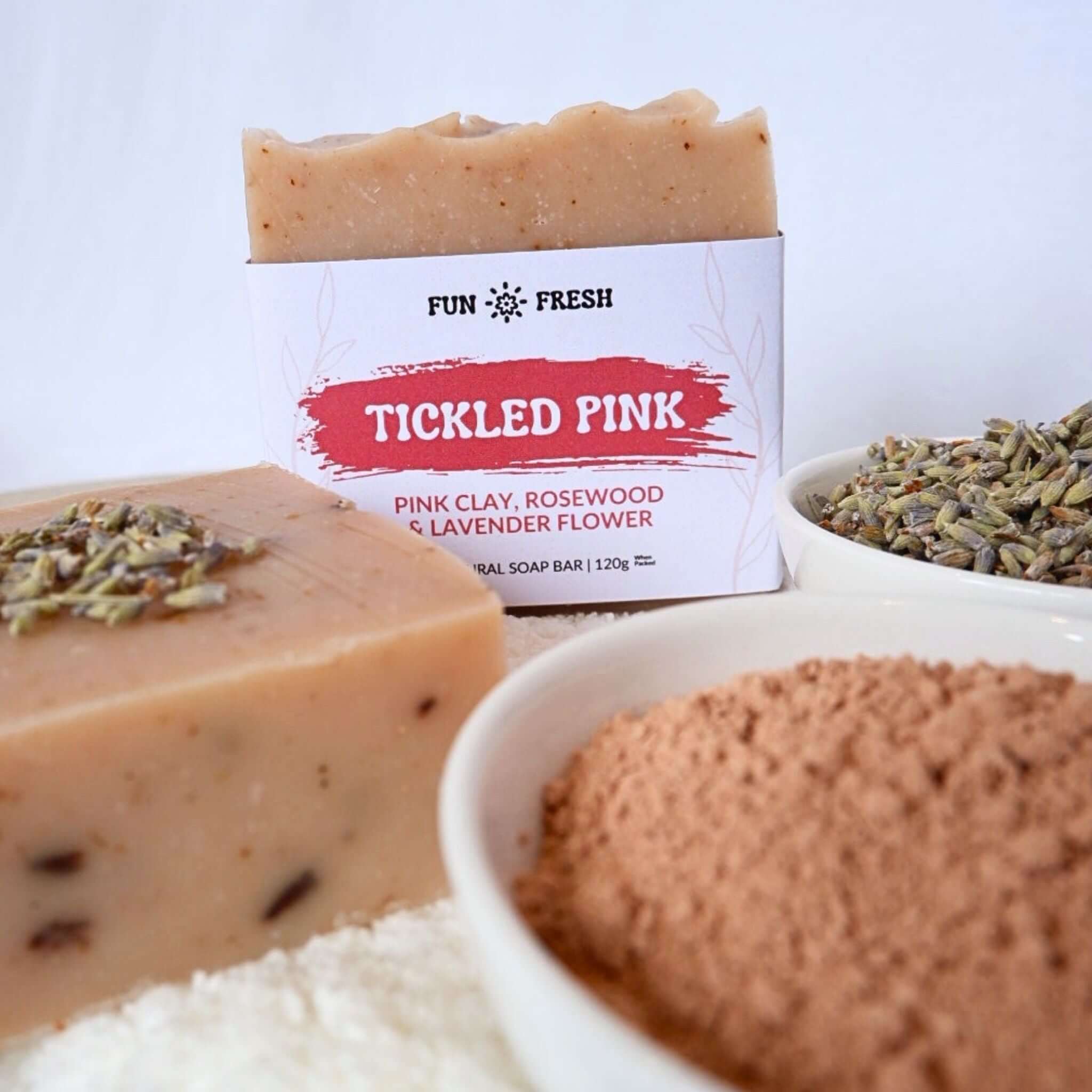 Tickled pink soap bar with ingredients